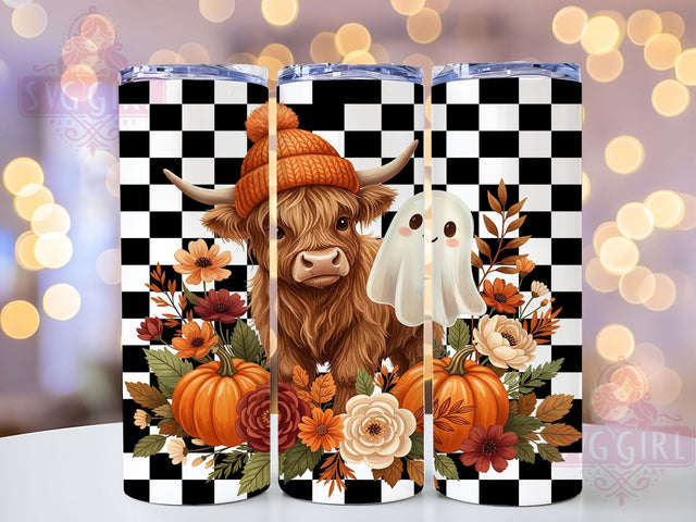 Spooky Highland Cow Pumpkin Ghost Tumbler, Ghost Cow Wrap, Fall Pumpkin Spice Design, 20Oz Skinny Tumbler, Halloween Cow Sublimation, Autumn Cow Drinkware, Cute Spooky Cow Tumbler Sublimation SvggirlplusArt 