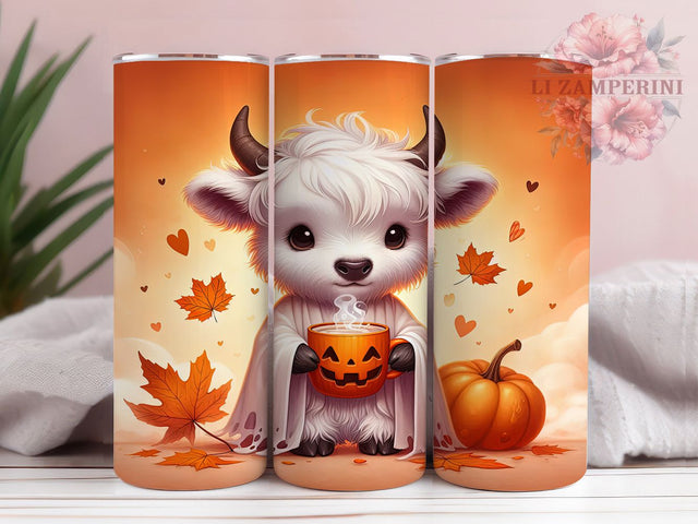 Spooky Highland Cow Rustic Halloween Tumbler, Highland Cow Wrap, Fall Sublimation Design, 20Oz Skinny Tumbler, Spooky Farm Animal Drinkware, Autumn Cow Tumbler, Rustic Halloween Wrap Sublimation Li Zamperini 