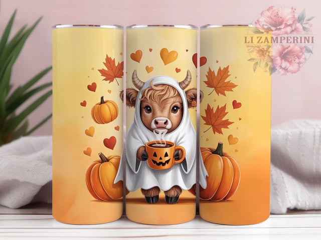Spooky Highland Cow Rustic Halloween Tumbler, Highland Cow Wrap, Fall Sublimation Design, 20Oz Skinny Tumbler, Spooky Farm Animal Drinkware, Autumn Cow Tumbler, Rustic Halloween Wrap Sublimation Li Zamperini 