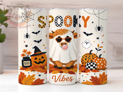 Spooky Highland Cow Vibes 20oz Tumbler, Highland Cow, Spooky Theme, Halloween Vibes, Rustic Charm, Whimsical Style, 20oz Wrap, Sublimation Tumbler Sublimation Lara' s Designs 