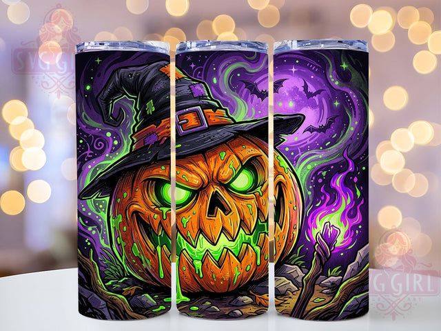 Spooky Jack O Lantern 20oz Tumbler, Halloween Pumpkin, Scary Face, Autumn Theme, Orange Glow, Horror Art, Fall Harvest, Sublimation Wrap Sublimation SvggirlplusArt 