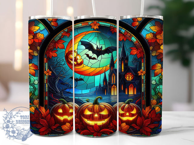 Spooky Jack-O-Lantern Tumbler, Stained Glass Wrap, 20Oz Sublimation Design, Halloween Pumpkin Cup, Insulated Fall Drinkware, Gothic Glass Tumbler, Spooky Lantern Wrap Sublimation ToriDesigns 