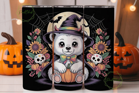 Spooky Kawaii Bear 20oz Tumbler Wrap Sublimation PixelChick 