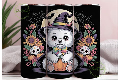 Spooky Kawaii Bear 20oz Tumbler Wrap Sublimation PixelChick 