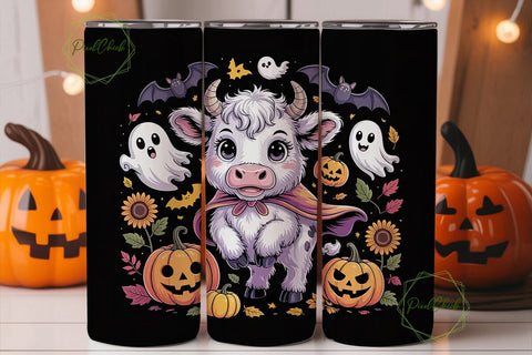 Spooky Kawaii Cow 20oz Tumbler Wrap Sublimation PixelChick 