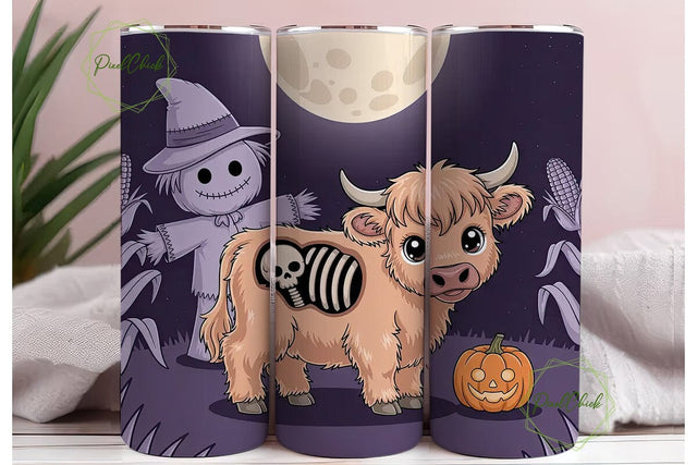 Spooky Kawaii Cow 20oz Tumbler Wrap Sublimation PixelChick 