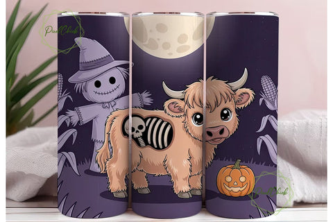 Spooky Kawaii Cow 20oz Tumbler Wrap Sublimation PixelChick 