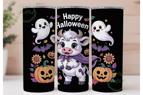 Spooky Kawaii Cow 20oz Tumbler Wrap Sublimation PixelChick 