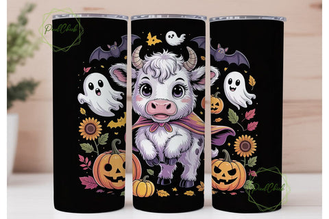 Spooky Kawaii Cow 20oz Tumbler Wrap Sublimation PixelChick 