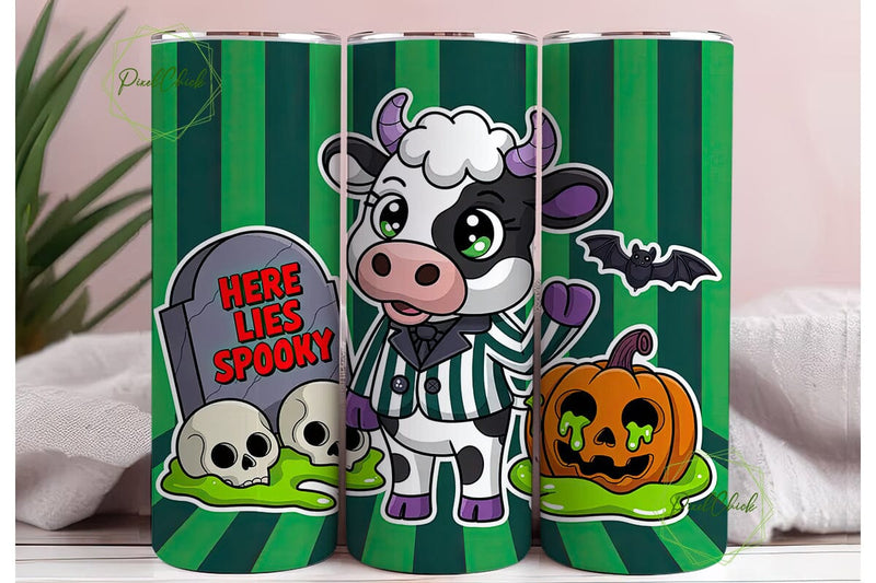 Spooky Kawaii Cow 20oz Tumbler Wrap Sublimation PixelChick 
