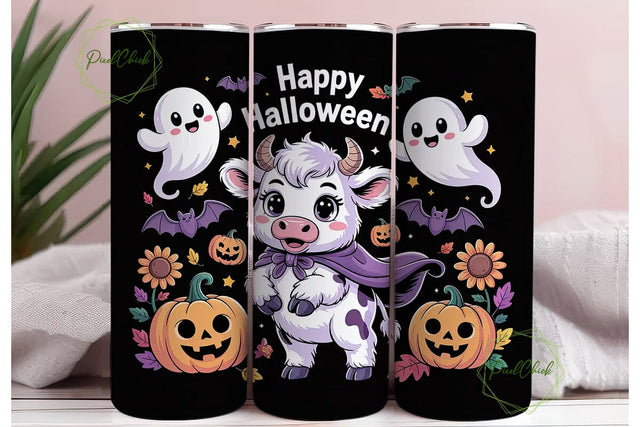 Spooky Kawaii Cow 20oz Tumbler Wrap Sublimation PixelChick 