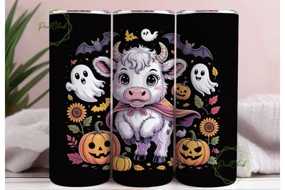 Spooky Kawaii Cow 20oz Tumbler Wrap Sublimation PixelChick 