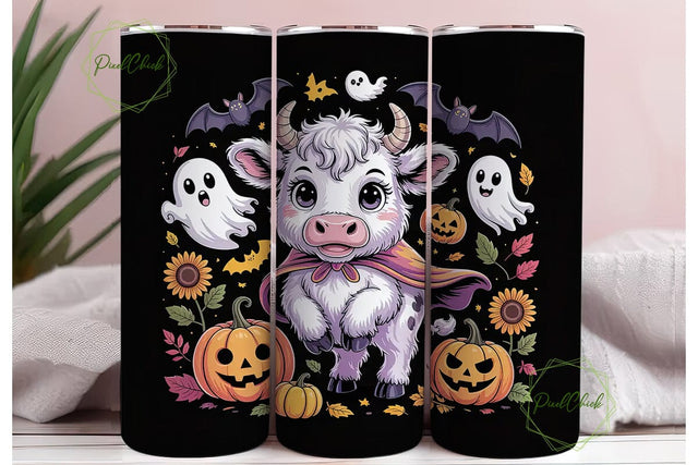 Spooky Kawaii Cow 20oz Tumbler Wrap Sublimation PixelChick 