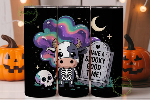 Spooky Kawaii Cow 20oz Tumbler Wrap Sublimation PixelChick 