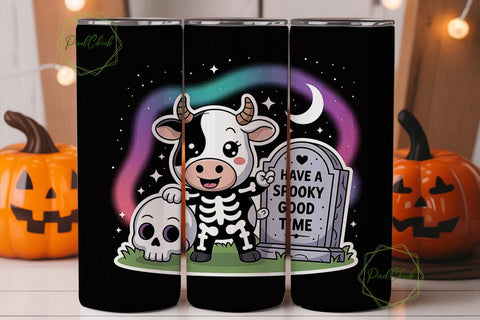 Spooky Kawaii Cow 20oz Tumbler Wrap Sublimation PixelChick 