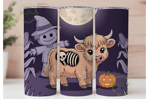 Spooky Kawaii Cow 20oz Tumbler Wrap Sublimation PixelChick 