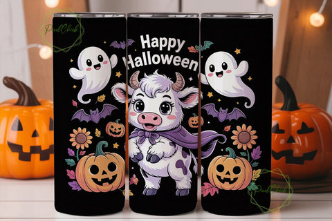 Spooky Kawaii Cow 20oz Tumbler Wrap Sublimation PixelChick 