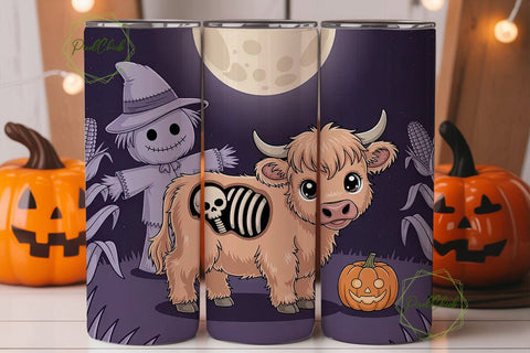 Spooky Kawaii Cow 20oz Tumbler Wrap Sublimation PixelChick 