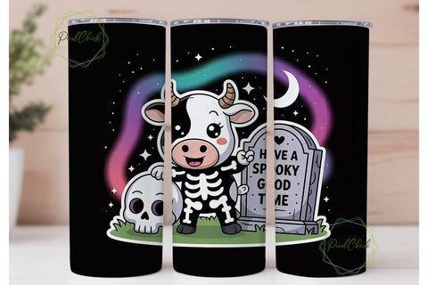 Spooky Kawaii Cow 20oz Tumbler Wrap Sublimation PixelChick 