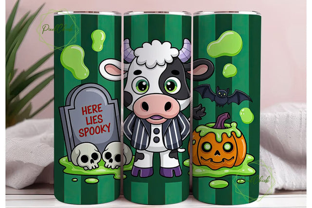 Spooky Kawaii Cow 20oz Tumbler Wrap Sublimation PixelChick 