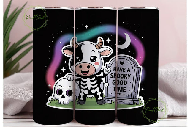 Spooky Kawaii Cow 20oz Tumbler Wrap Sublimation PixelChick 