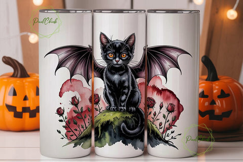 Spooky Kitten 20oz Tumbler Wrap Sublimation PixelChick 