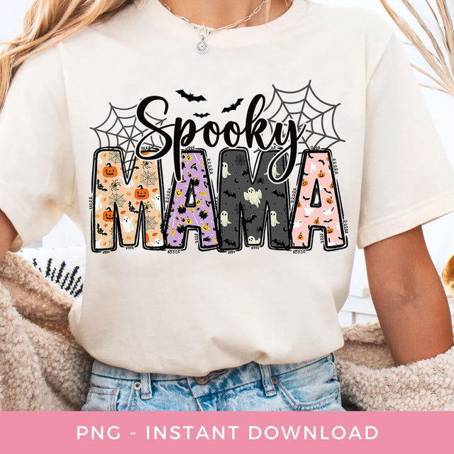 Spooky Mama Halloween PNG, Halloween Mom Shirt Gift, Halloween Mama Png, Spooky Season, Retro Png Sublimation BOO-design 