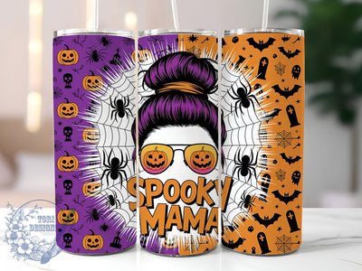Spooky Mama Messy Bun Halloween Tumbler, Messy Bun Halloween Cup, Mom Life Drinkware, 20Oz Sublimation Wrap, Halloween Mom Gift, Spooky Season Mug, Fall Mom Life Design Sublimation ToriDesigns 