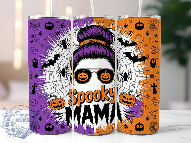 Spooky Mama Messy Bun Halloween Tumbler, Messy Bun Halloween Cup, Mom Life Drinkware, 20Oz Sublimation Wrap, Halloween Mom Gift, Spooky Season Mug, Fall Mom Life Design Sublimation ToriDesigns 