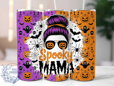Spooky Mama Messy Bun Halloween Tumbler, Messy Bun Halloween Cup, Mom Life Drinkware, 20Oz Sublimation Wrap, Halloween Mom Gift, Spooky Season Mug, Fall Mom Life Design Sublimation ToriDesigns 