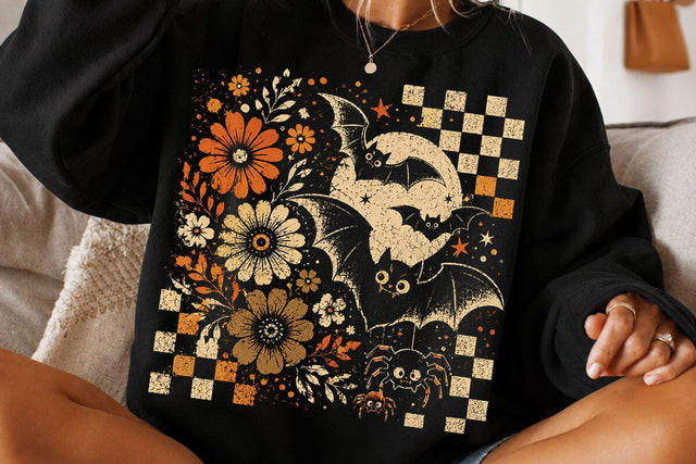 Spooky Moon Floral Bat Halloween PNG SVG DesignDestine 