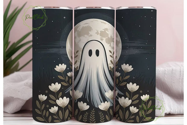 Spooky Moon Ghost 20oz Tumbler Wrap Sublimation PixelChick 