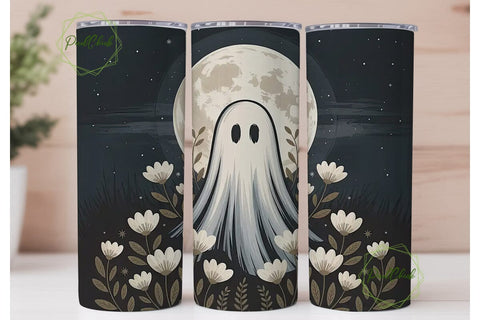 Spooky Moon Ghost 20oz Tumbler Wrap Sublimation PixelChick 