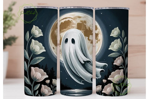 Spooky Moon Ghost 20oz Tumbler Wrap Sublimation PixelChick 