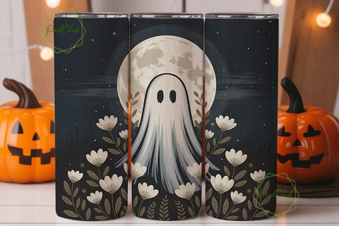 Spooky Moon Ghost 20oz Tumbler Wrap Sublimation PixelChick 
