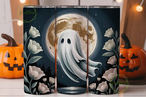 Spooky Moon Ghost 20oz Tumbler Wrap Sublimation PixelChick 