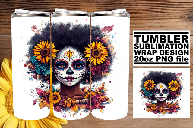 Spooky Muerta Woman Tumbler – 20oz Watercolor Sublimation Sublimation afrosvg 