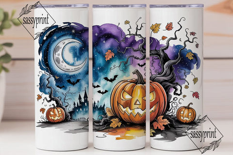 Spooky Night Pumpkin Scene Tumbler Wrap Sublimation sassyprint 