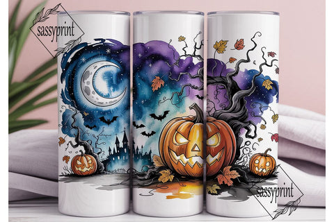 Spooky Night Pumpkin Scene Tumbler Wrap Sublimation sassyprint 