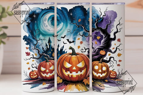 Spooky Night Pumpkin Scene Tumbler Wrap Sublimation sassyprint 