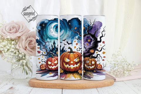 Spooky Night Pumpkin Scene Tumbler Wrap Sublimation sassyprint 