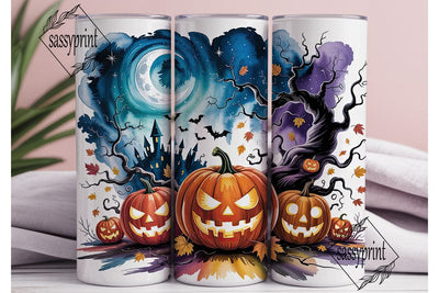 Spooky Night Pumpkin Scene Tumbler Wrap Sublimation sassyprint 