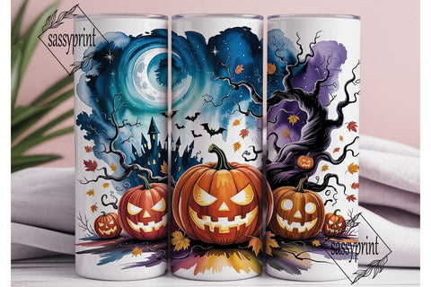 Spooky Night Pumpkin Scene Tumbler Wrap Sublimation sassyprint 