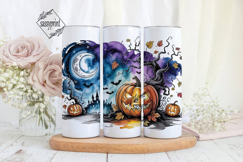 Spooky Night Pumpkin Scene Tumbler Wrap Sublimation sassyprint 