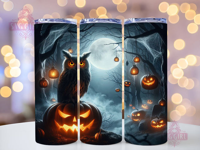 Spooky Owl 20oz Tumbler Wrap Sublimation Design, Straight Tapered Tumbler Wrap, Halloween Owl Tumbler Png, Instant Digital Download Sublimation SvggirlplusArt 