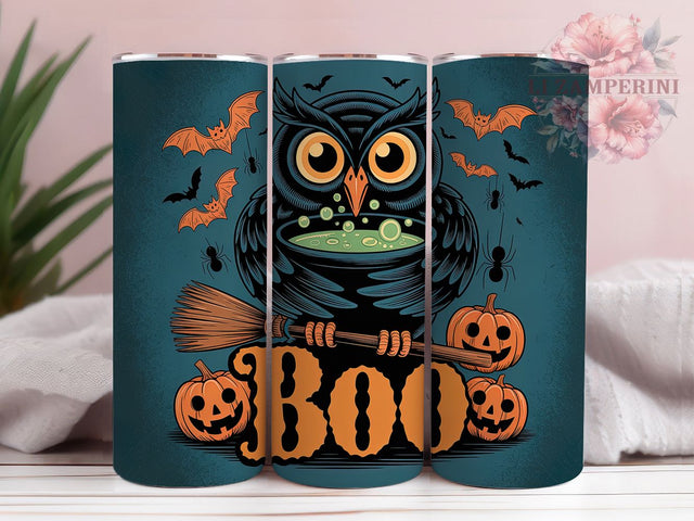 Spooky Owl Boo Pumpkin Halloween Tumbler, Boo Pumpkin Cup, Spooky Owl Wrap, 20Oz Sublimation Design, Autumn Owl Drinkware, Cute Halloween Tumbler, Rustic Fall Mug Sublimation Li Zamperini 