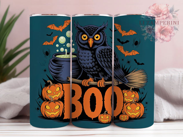 Spooky Owl Boo Pumpkin Halloween Tumbler, Boo Pumpkin Cup, Spooky Owl Wrap, 20Oz Sublimation Design, Autumn Owl Drinkware, Cute Halloween Tumbler, Rustic Fall Mug Sublimation Li Zamperini 