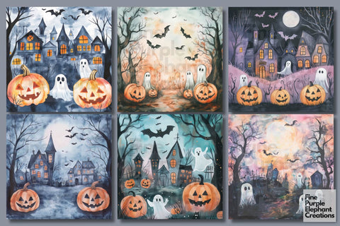 Spooky Pastel Ghost Digital Paper | Halloween Sublimation Digital Pattern Fine Purple Elephant Creations 