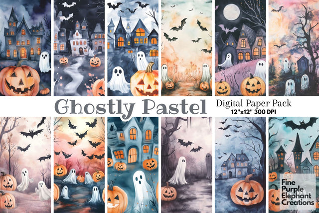 Spooky Pastel Ghost Digital Paper | Halloween Sublimation Digital Pattern Fine Purple Elephant Creations 