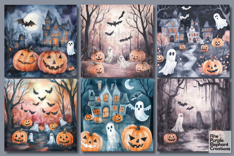 Spooky Pastel Ghost Digital Paper | Halloween Sublimation Digital Pattern Fine Purple Elephant Creations 